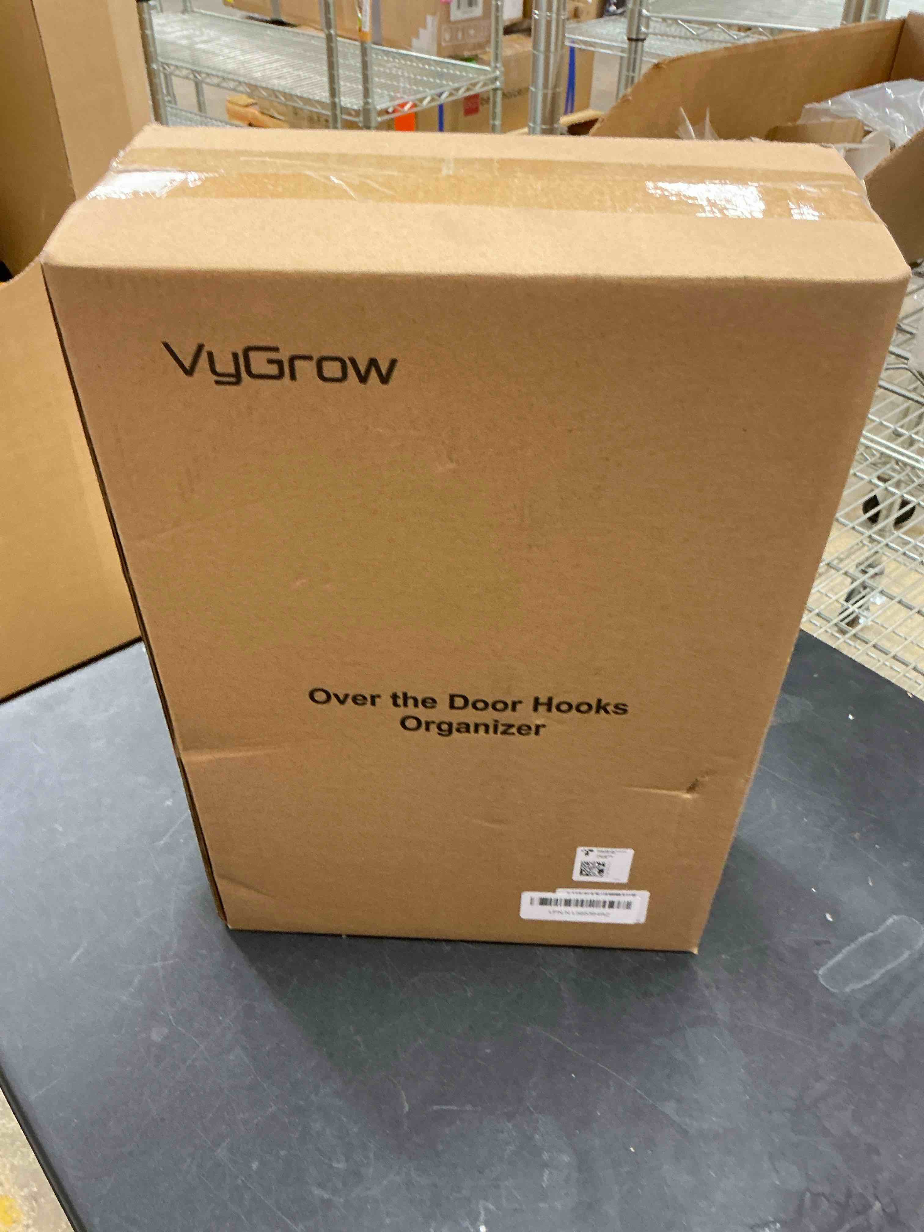 Condition photo showing New/Like New for Over The Door Organizer, Metal Door Organizer Hanging with 5 Adjustable Baskets and Coat Hook, Behind The Door Storage for Bedroom Closet Bathroom Pantry Cabinet Kitchen, White 5-Tier with Hook White