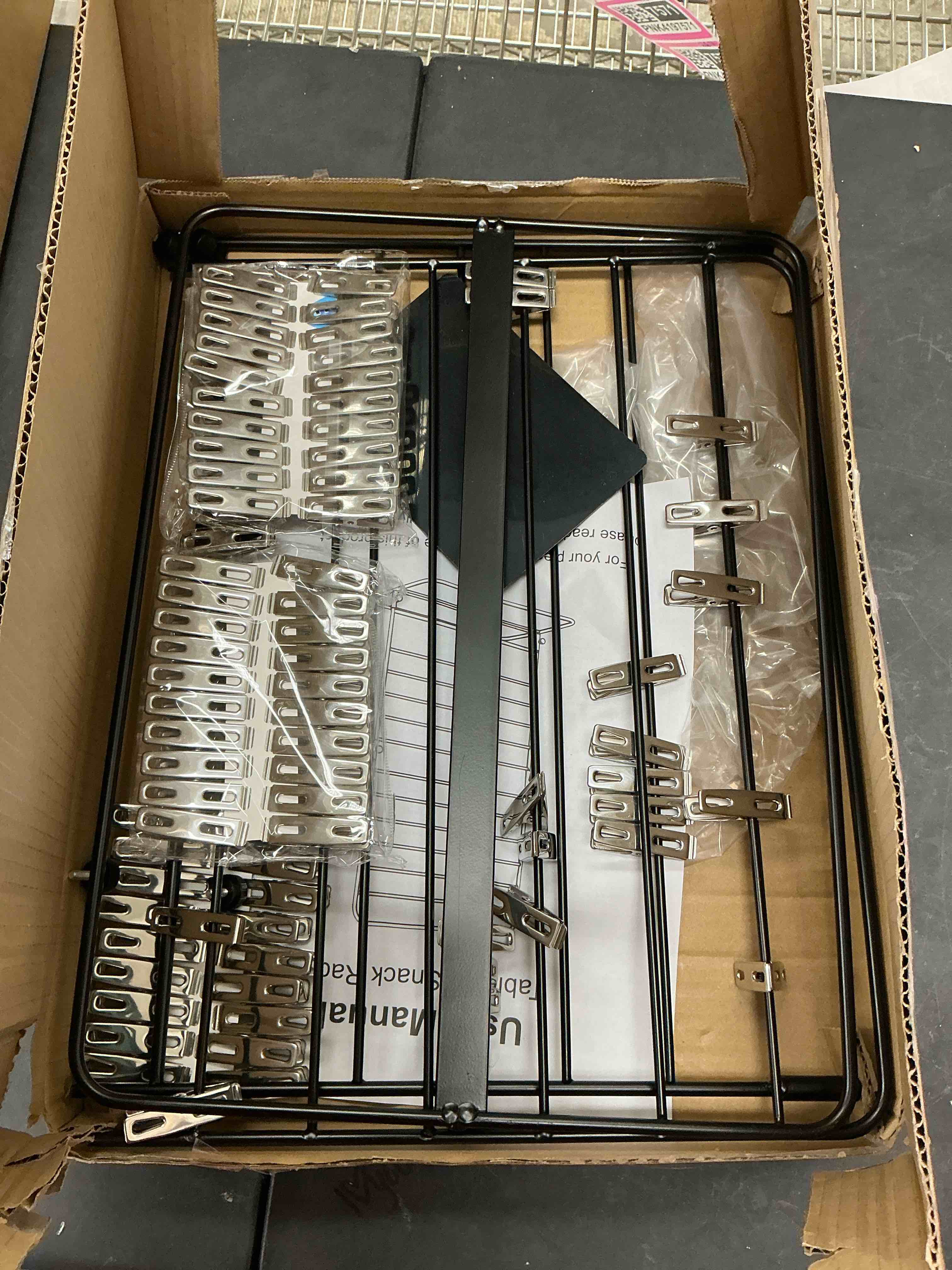 Condition photo showing Good Condition for Nuovoware Chip Rack Display Stand, 11-Row Chip Bag Holder with 60 Clips, Potato Chip Rack Hanging Candy Display Organizer for Concession Stand, Retail, Party, Countertop with Display Label, Black