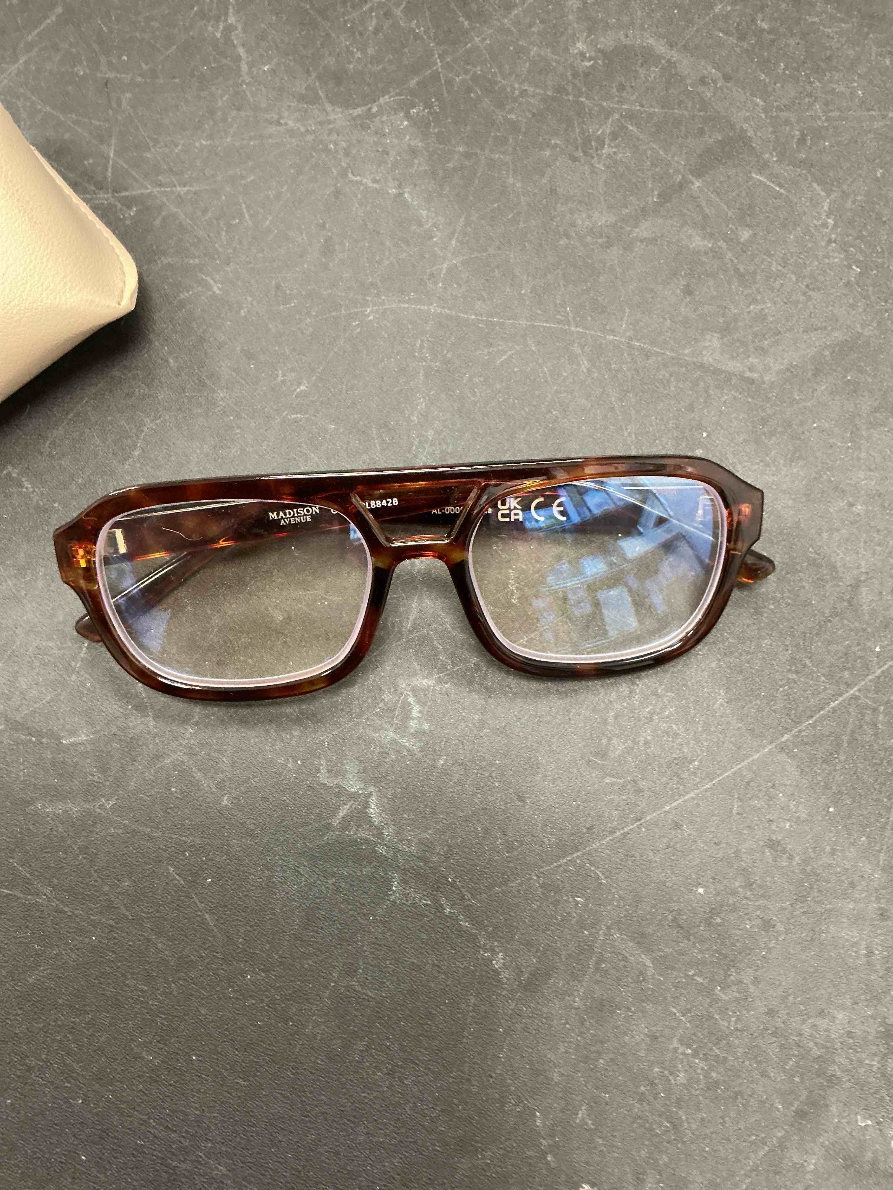 Condition photo showing As Is for Madison Avenue Retro Aviator Blue Light Blocking Glasses for Women Men with Case, Trendy Rectangle Computer Eyeglasses Aviator Orange Demi
