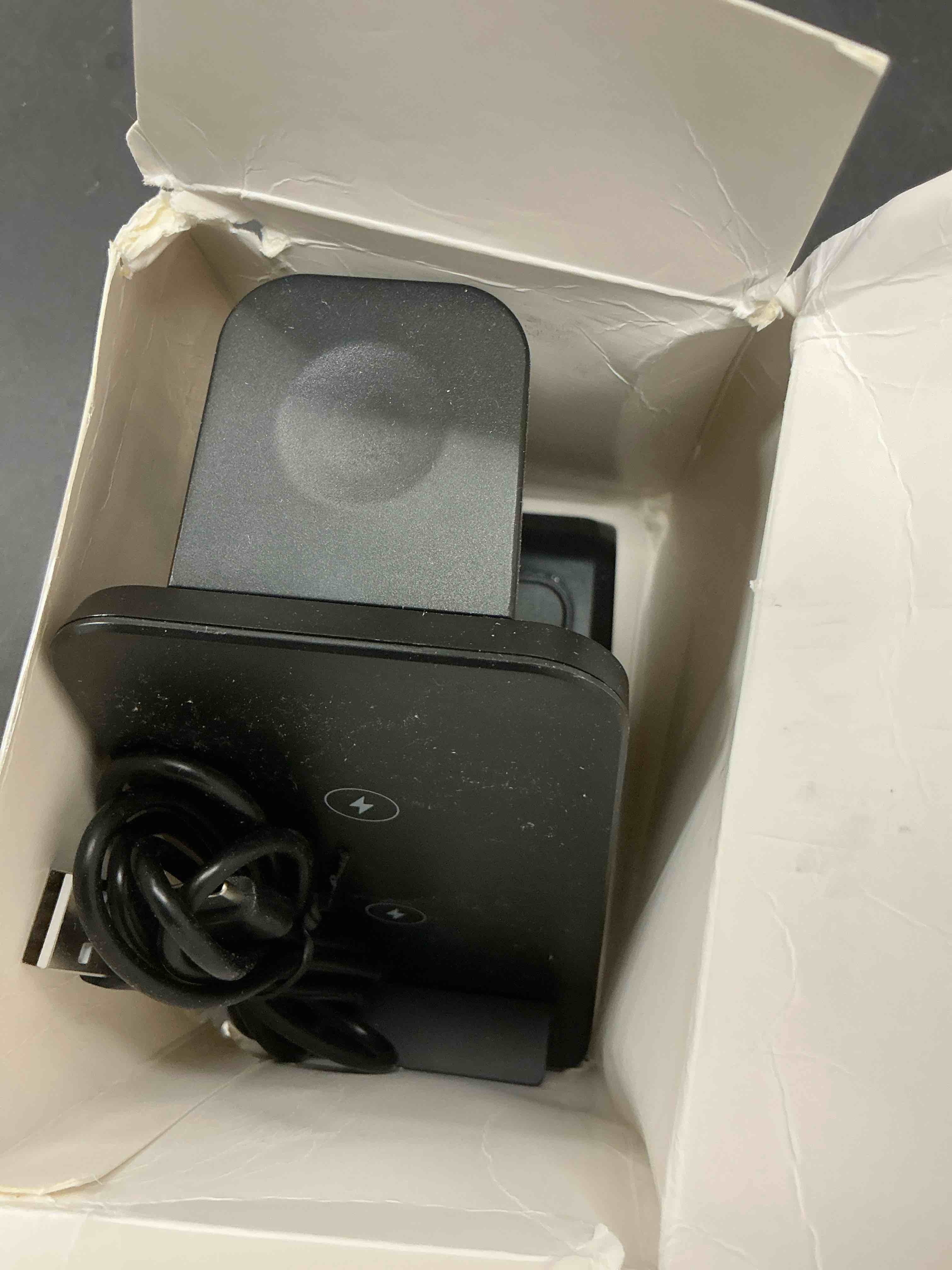 Condition photo showing Good Condition for Wireless Charger for Thick Cases of 10MM/Otterbox/Heavy Duty, 3 in 1 Charging Dock for iPhone 17 16 15 14 Pro Max, Phone Stand Charging Station for Multiple Devices for Apple Watch/AirPods Black