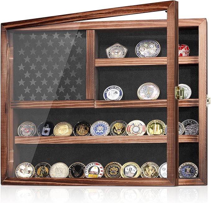 Condition photo showing New/Like New for MOCAS Challenge Coin Display Case, Lockable Military Coin Holder Cabinet with Removable Star Board &