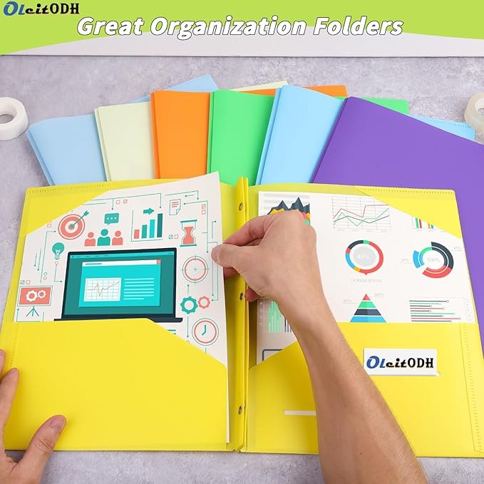 Condition photo showing New/Like New for Oleitodh 60 Pack Plastic Folders with 3 Prongs Fasteners, 20 Colors 2 Pockets Folders with Brads & B