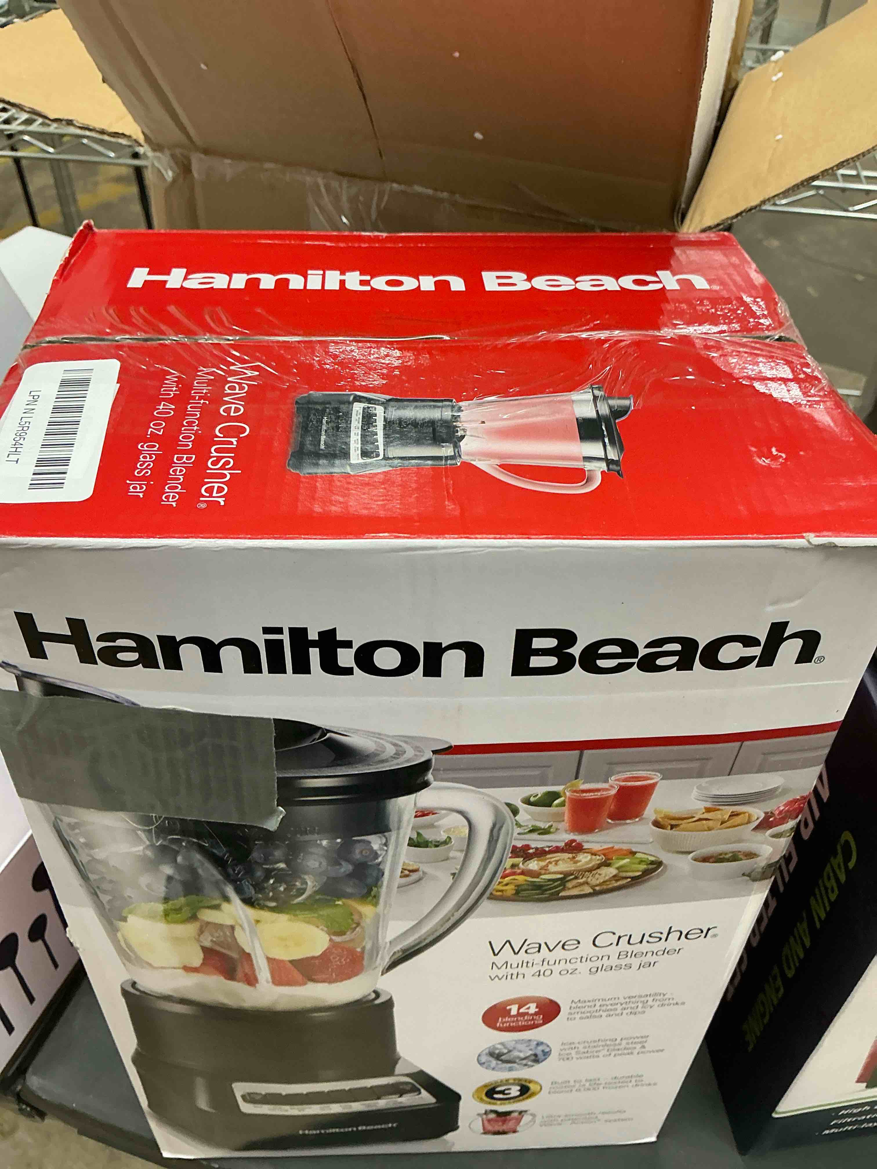 Condition photo showing Good Condition for Hamilton Beach Wave Crusher Blender for Smoothies With 40 Oz Glass Jar and 14 Functions, Ice Sabre Blades & 700 Watts for Consistently Smooth Results, Black & Stainless Steel (54220) Black Blender