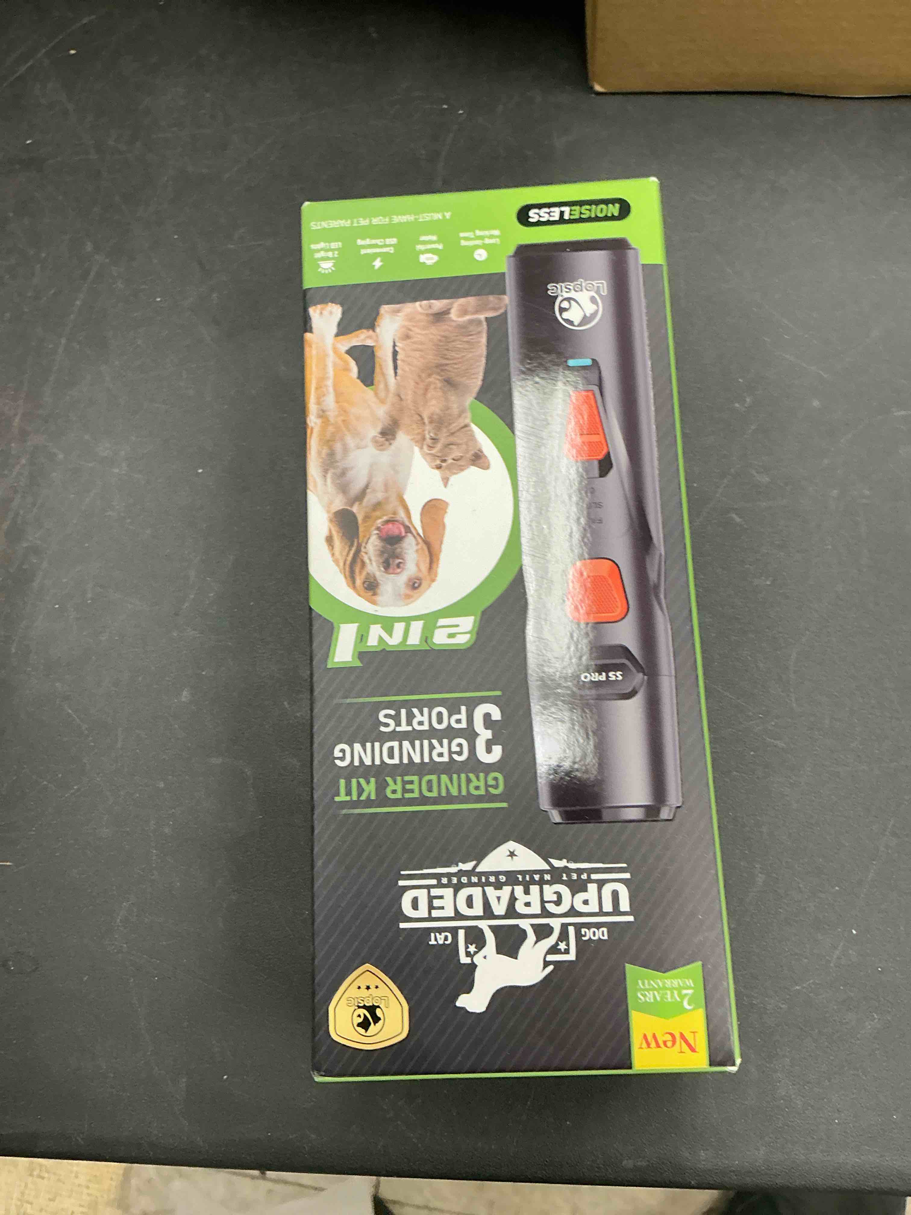 Condition photo showing Good Condition for Dog Nail Grinder with 2 LED Lights Powerful 2 Speeds Super Quiet Dog Nail Trimmers with 3 Grinding Wheels Rechargeable Pet Dog Nail Clippers for Large Medium Puppy Dogs Dog Nail File Cat Nail Clipper Black