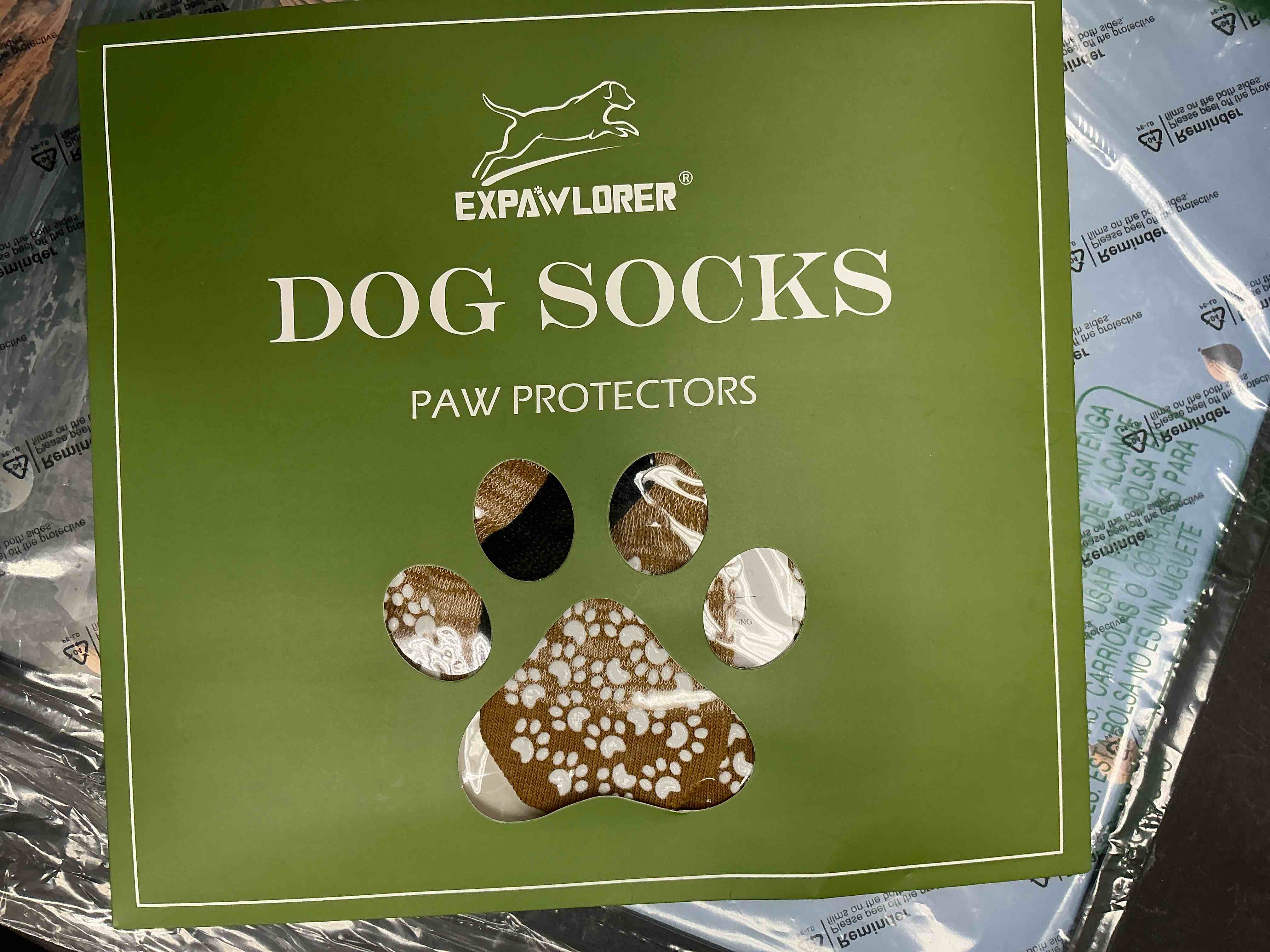 Condition photo showing Good Condition for EXPAWLORER Anti Slip Dog Socks to Prevent Licking Paws, Dog Shoes for Hot Pavement, Dog Booties for Small Medium Large Senior Dogs, Traction Control Boots & Paw Protectors for Hardwood Floors Medium (4 Count) Khaki