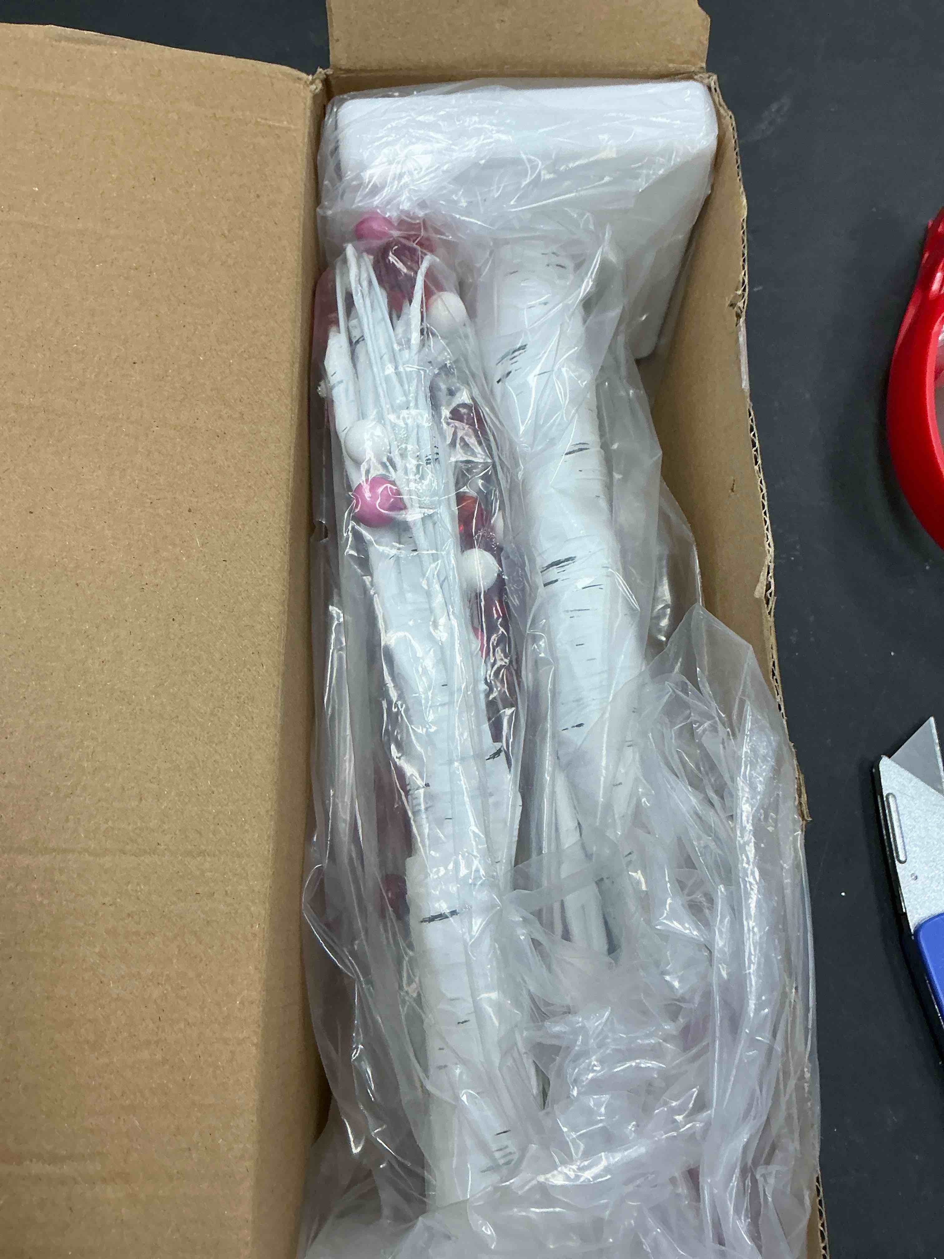 Condition photo showing New/Like New for Prelit & Timer - Valentines Day Decorations, 2 Pack 18 Inch Valentines Day Tree Tabletop Lighted Birch Tree 24 LED Red Lights Heart Berries Battery Operated Valentine Decor Home Table Kitchen Party Heart Lights Tree