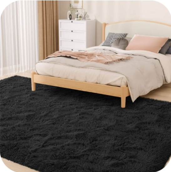 CozyDesg 8ft x 10ft Area Rugs, Soft Fluffy Area Rugs Floor Mat Floor Rugs for Living Room Bedroom Modern Decor Carpet, Black