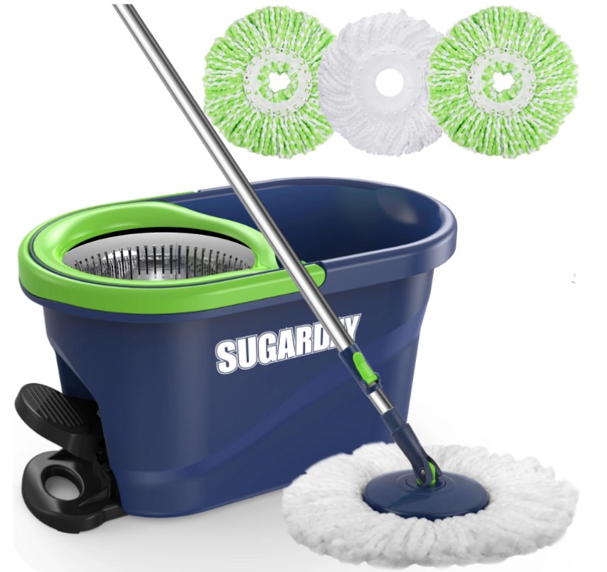 SUGARDAY Spin Mop and Bucket with Wringer Set for Floors Cleaning Heavy duty System, Green