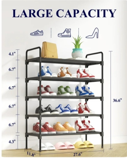 Kitsure 5-Tier Shoe Rack for Closet, Sturdy Shoe Organizer, 27.6" x 11.8" x 36.6", Black