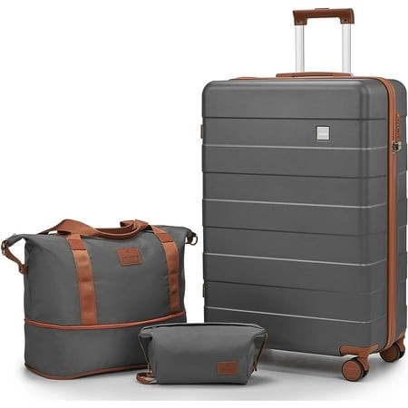 Joyway 3-Piece Luggage Set 20-Inch Carry-On Suitcase with Spinner Wheels TSA Lock Travel Duffel Bag and Toiletry Bag Hardside Lightweight Luggage Grey