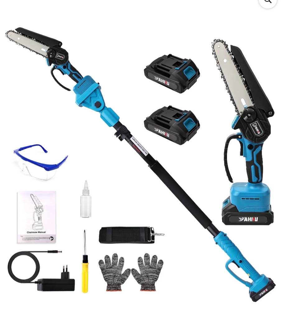 HOTREE 2 in 1 Cordless Pole Saw, 6-inch Pole Chainsaw Mini Handheld Chainsaw, 15 ft Extension Pole Saw for Effortless Tree Trimming