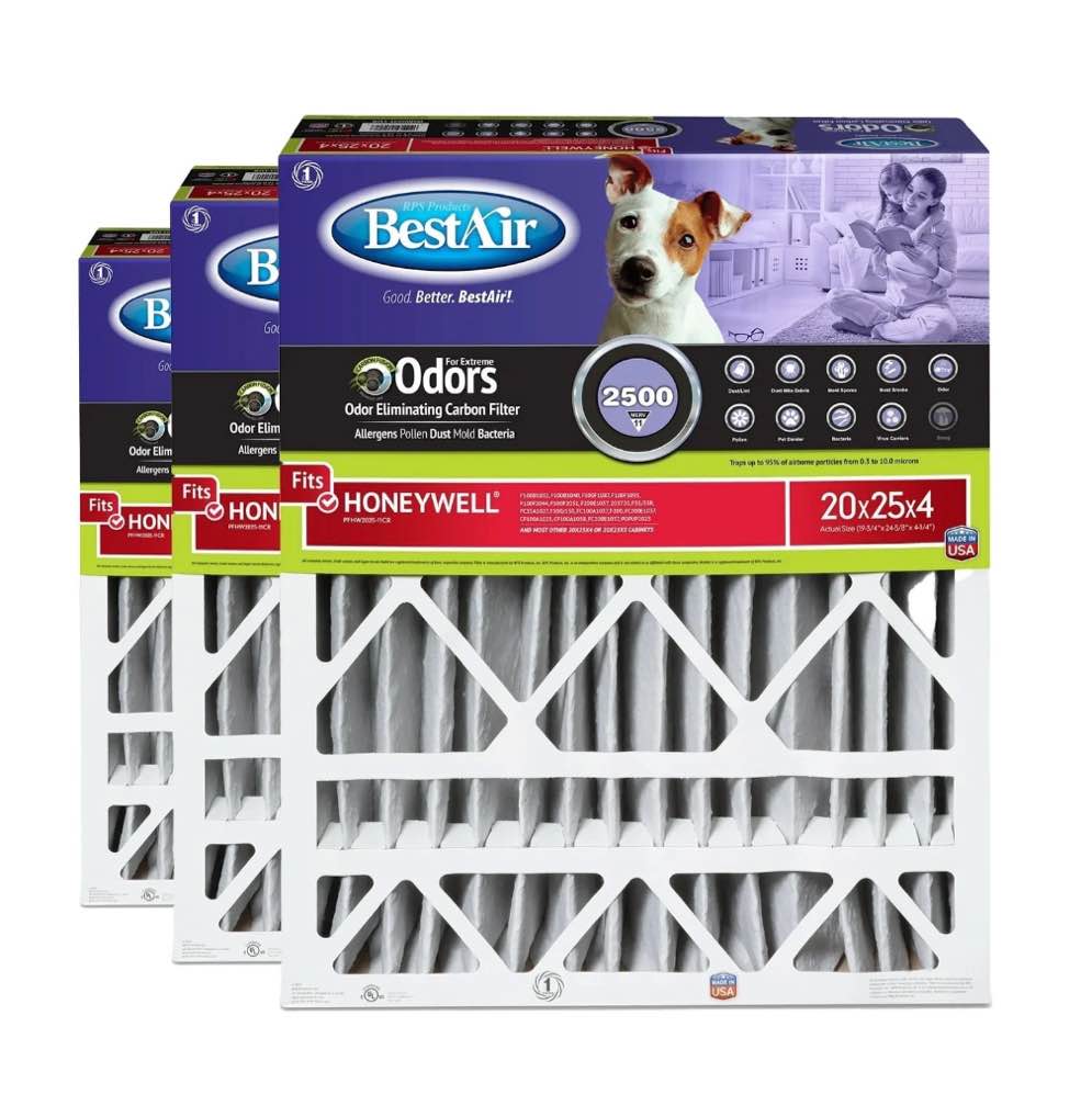 BestAir PFHW2025-11CR AC Furnace Air Filter, 20" x 25" x 4", MERV 11, Removes Allergens & Contaminants, Carbon Infused to Eliminate Odor, Fits 100%, For Honeywell Models