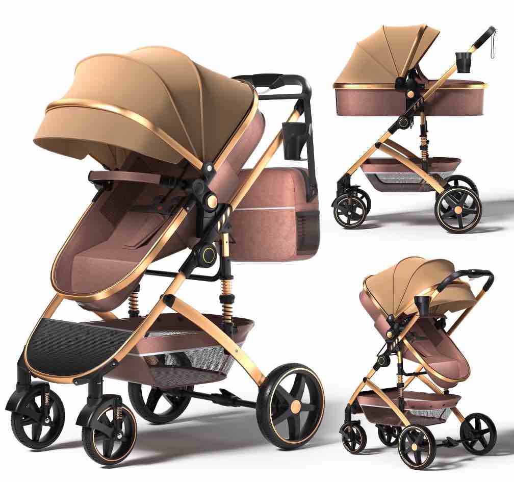 babyeap 2 in 1 Baby Stroller,Foldable Lightweight Carriage Reversible Bassinet Pram for Toddler,Travel Stroller with with Cup Holder?Storage Bag,Brown