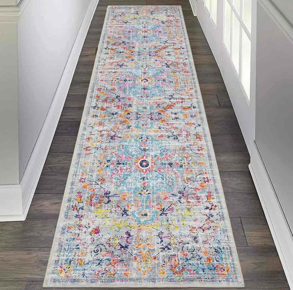 Findosom 2'x8' Vintage Runner Rug 0.4" Distressed Hallway Rug Non Slip Laundry Runner Rug Washable Runner Rug Kitchen Floor Mat Entryway Rug Runner for Laundry Kitchen Entryway, Multi-color