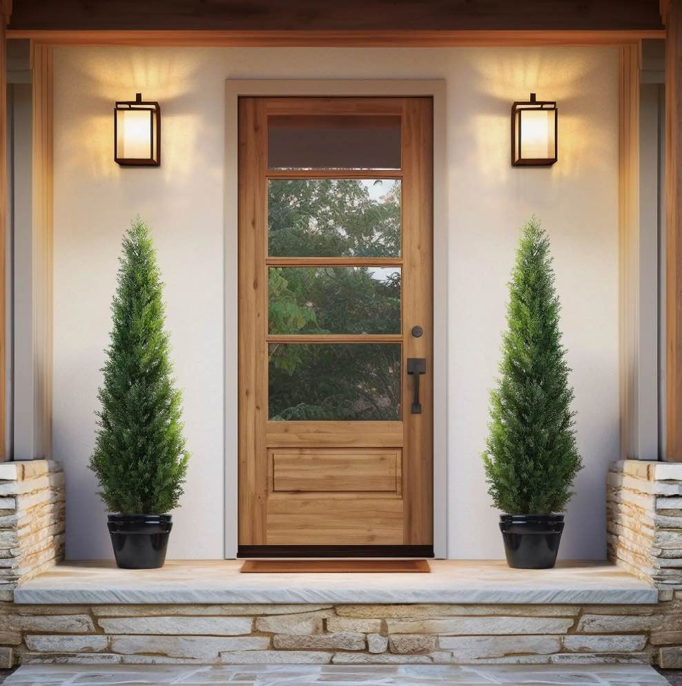 Artificial Cedar Tree 5 FT Artificial Cedar Topiary Trees for Outdoors Potted Fake Cypress Trees Faux Evergreen Plants for Home Porch Decor Set of 2