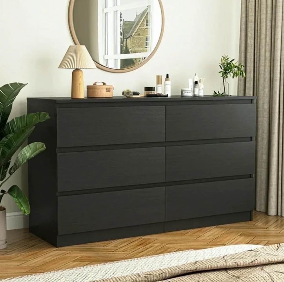 Kadyn Modern 6 Drawer Dresser Wood Cabinet,Dresser for Bedroom, Kitchen Storage Cabinet with Drawers, Chest of Drawers(Black)