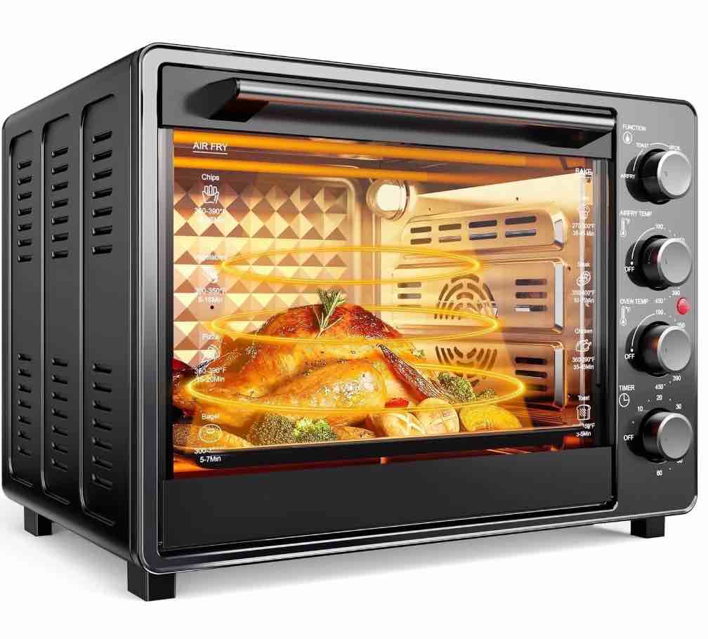 34 QT Super-Large  Air Fryer, Oil-Less Air Fryer Toaster Oven Combo with Pizza, Warm, Broil, Toast, Bake, Air Fry, 5  Functions - Black