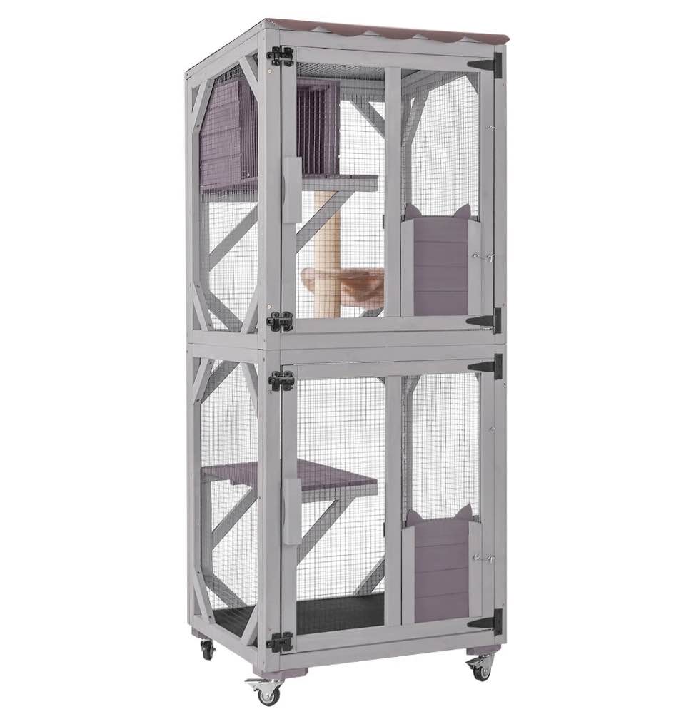 Aivituvin Outdoor Cat Catio Enclosure with Wheels, Movable Outdoor Cat House Cat Cage with Upgraded Resting Box, Waterproof Cover
