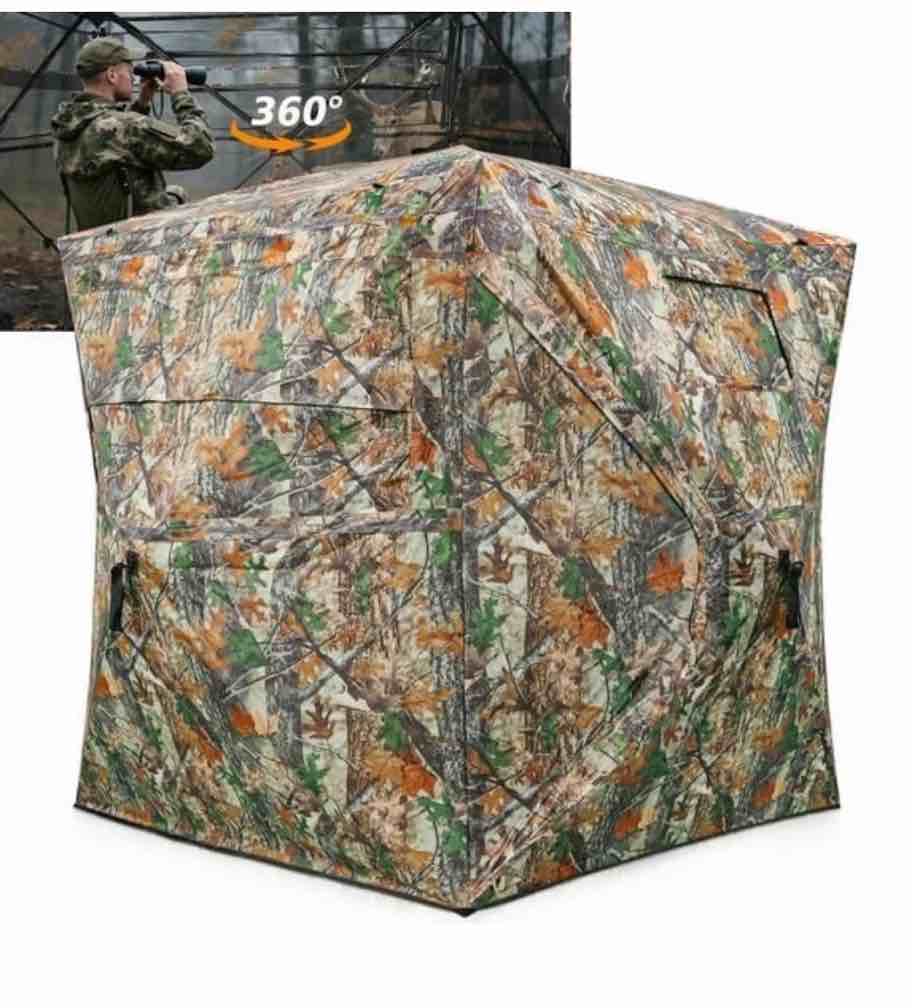 GIKPAL Portable 360-Degree See Through Hunting Blind for 2-3 People with Tie-Downs and Carrying Bag, Ideal for Deer, Duck, and Turkey Hunting