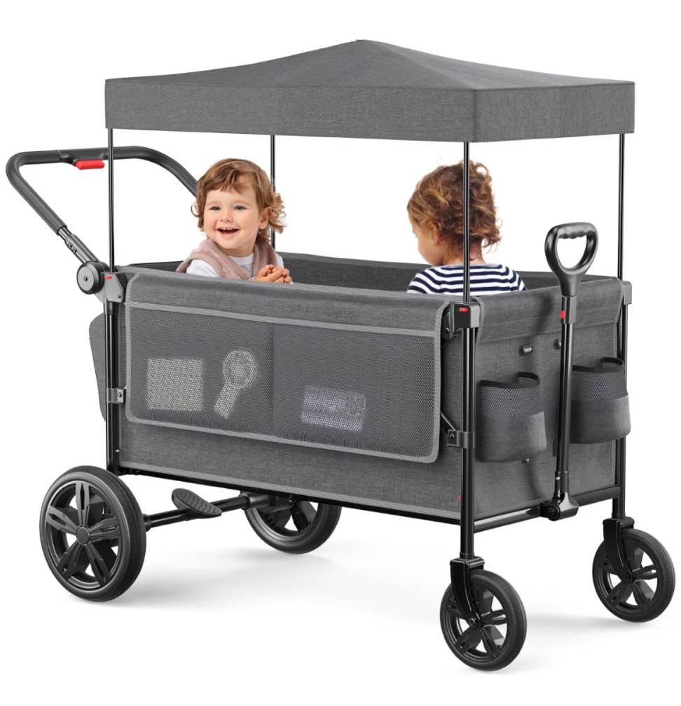 SACVON All-Terrain Stroller Wagon for Toddlers with Canopy, Parent Organizer, Adjustable Handlebar, 2 Cup Holders