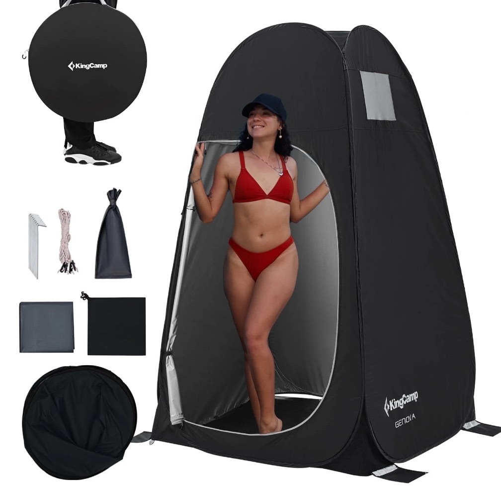 KingCamp Shower Tent, Pop Up Camping Privacy Tent, Portable Waterproof Dressing Changing Room Easy Setup, Toilet Tent with Carry Bag for Beach, Camping, Hiking, Black