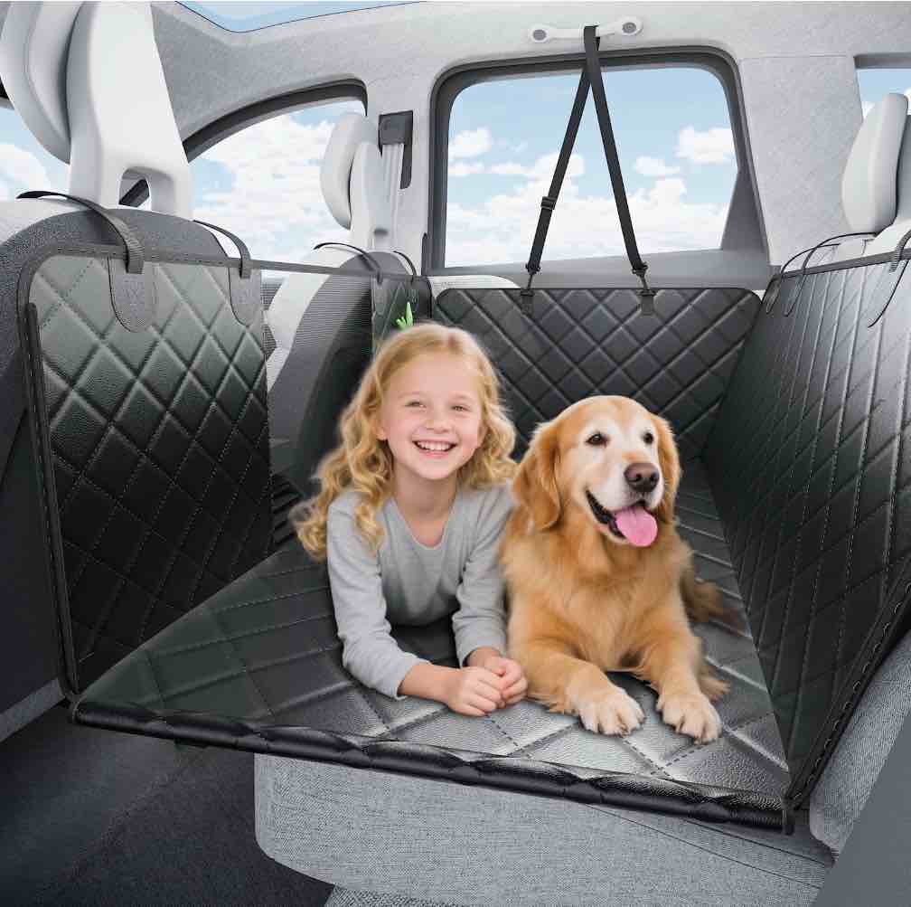 Powools Car Pet Seat Cover, 7-Layer Waterproof Dog Car Mat with Seat Belt & Non-Slip Bottom, 24" x 21.7" x 51.5"