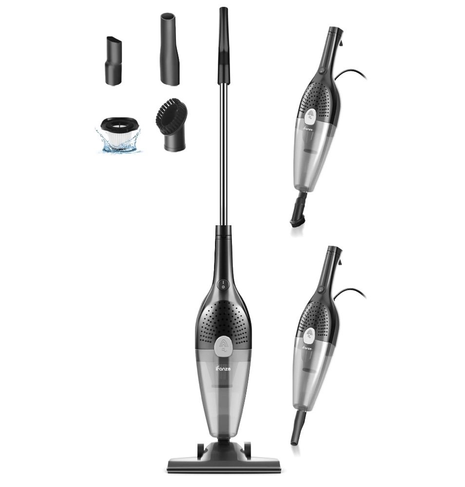 Qunler 25Kpa Corded Stick Vacuum Cleaner with Powerful Suction, 3-in-1 Lightweight Handheld Vacuum Cleaner for Home Carpet Pet Hair, Black Grey, BR602