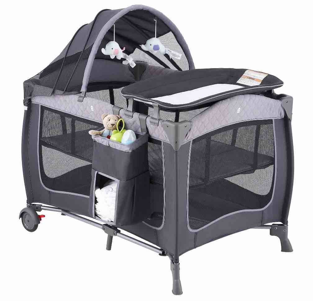 Pamo Babe Unisex Portable Baby Play Yard Include Wheels, Canopy, Changing Table for Newborn(Grey)