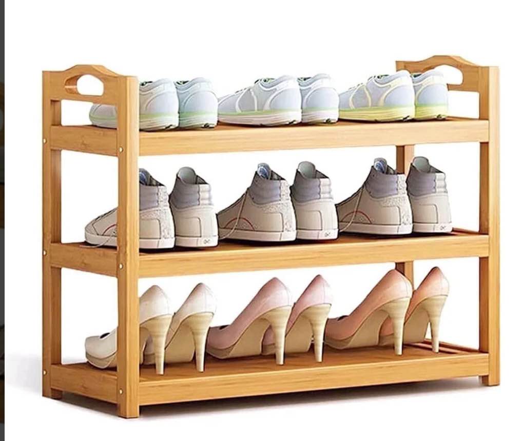3 Tiers Shoe Rack Zzbiqs Shoe Storage Organizer, Bamboo, Wood, up to 12 Pairs