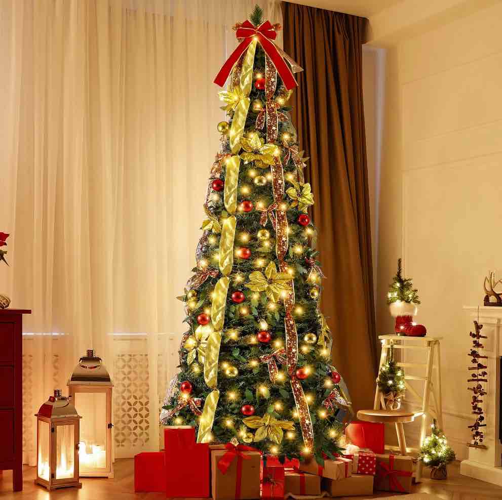 Lookfly 6FT Pre-Lit Christmas Tree,Green Pop Up Christmas Trees for Indoor Holiday Party Decorations