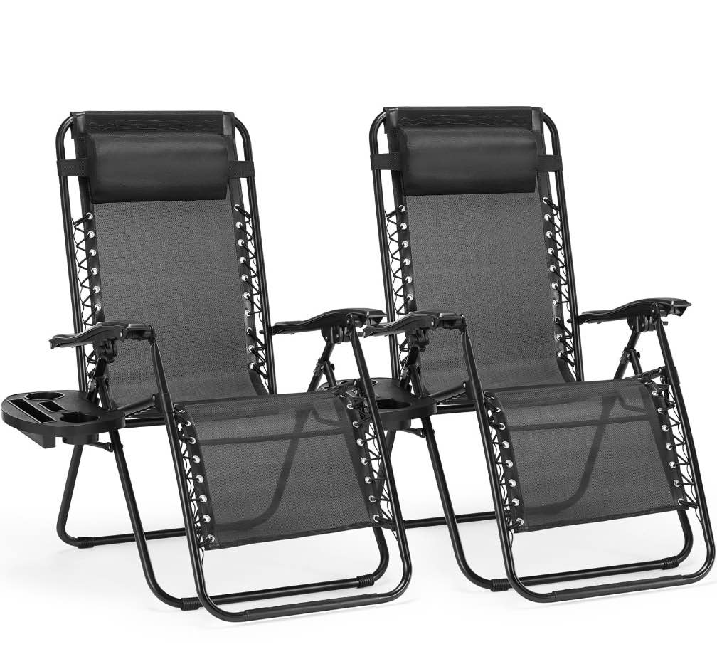 CONCETTA 2 Zero Gravity Lounge Chairs, Foldable Reclining Camping for Patio, Lawn, Beach, Black