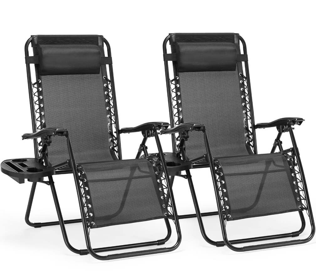 CONCETTA 2 Zero Gravity Lounge Chairs, Foldable Reclining Camping for Patio, Lawn, Beach, Black