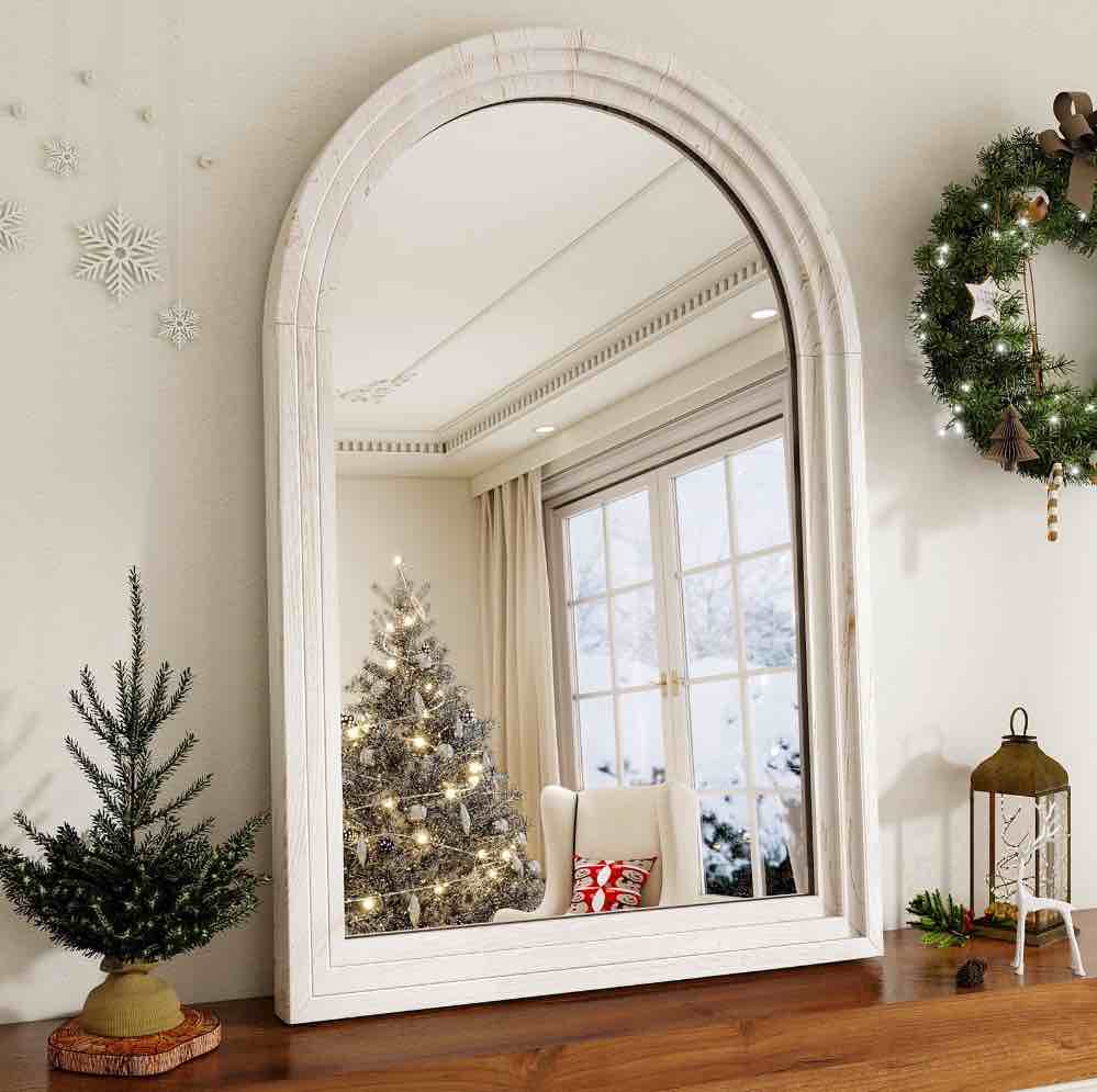 BEAUTYPEAK 36"x 24" Arched Bathroom Mirror Wall Mirror Wooden Frame,White