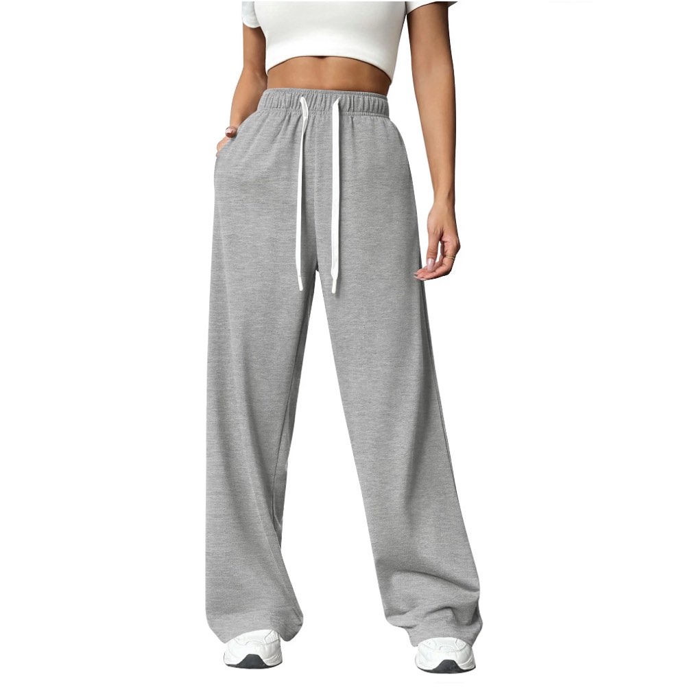 Large Sweatpants for Women Wide Leg Pants Fall Sweatpants with Pockets Elastic Waistband Comfy Pants Women Winter Lounge Pants Light Grey L