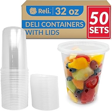 Reli. Deli Containers with Lids (50 Sets), 32 oz | Plastic Deli Containers with Lids 32oz | Disposab