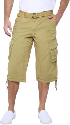 X RAY Men's Belted Long Cargo Shorts for Men, Below Knee Length Mens Cargo Shorts, 3/4 Pants (Big and Tall Shorts for Men) 36