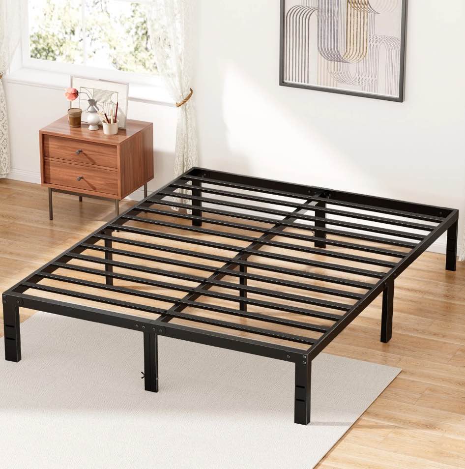 ZUNMOS 14 Inches Queen Bed Frame, Heavy Duty Metal Platform with Storage Space Under Frame, No Box Spring Needed Queen Size Bed Frame, Black
