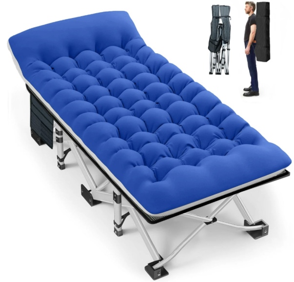 GVDV Folding Camping Cot with 2 Sided Comfort Mattress, Double Layer Oxford Fabric Folding Bed, Portable Sleeping Bed Cot for Camp Office Nap Beach Travel