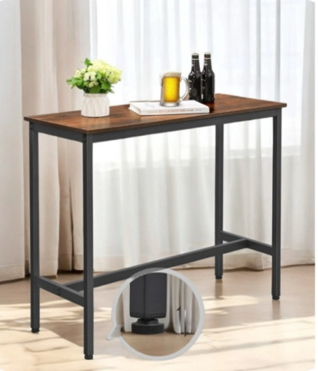 Industrial Narrow Bar Table, 15.7" x 39.4" x 35.4", Rustic Brown & Ink Black,High Pub Table