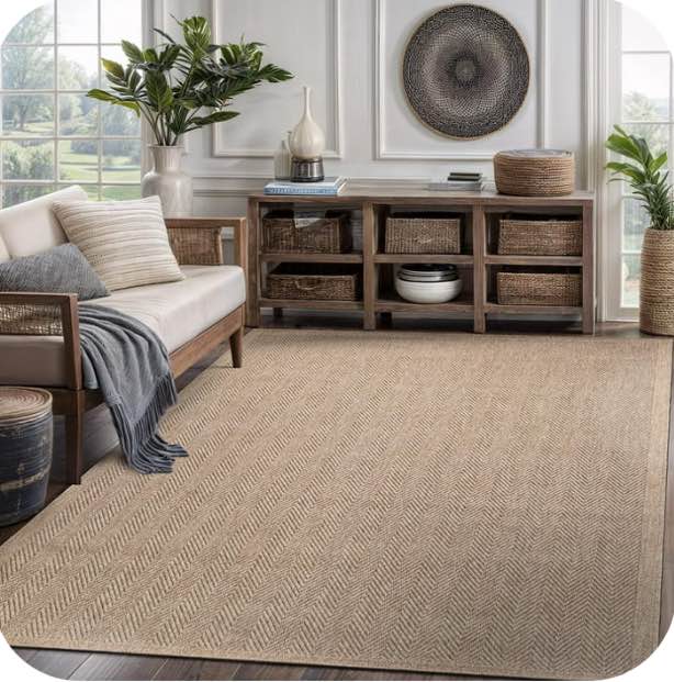 CAMILSON Easy Jute Rug Indoor Outdoor Farmhouse Area Rugs Herringbone-Natural 6x9