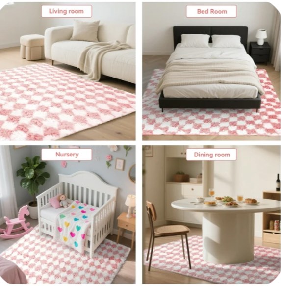 CozyDesg Large Rugs,5'x7' Soft Fluffy Shag Indoor Floor Carpet for Living Room Bedroom Dining Room Office Home Decor,Pink & White