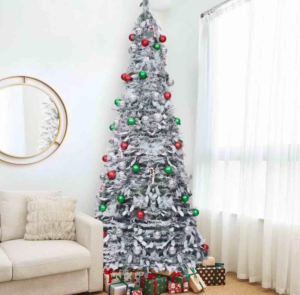 Lookfly 7.5FT Pop-Up Artificial Christmas Tree with 450LED Lights,White Prelit Christmas Tree with Foldable Base