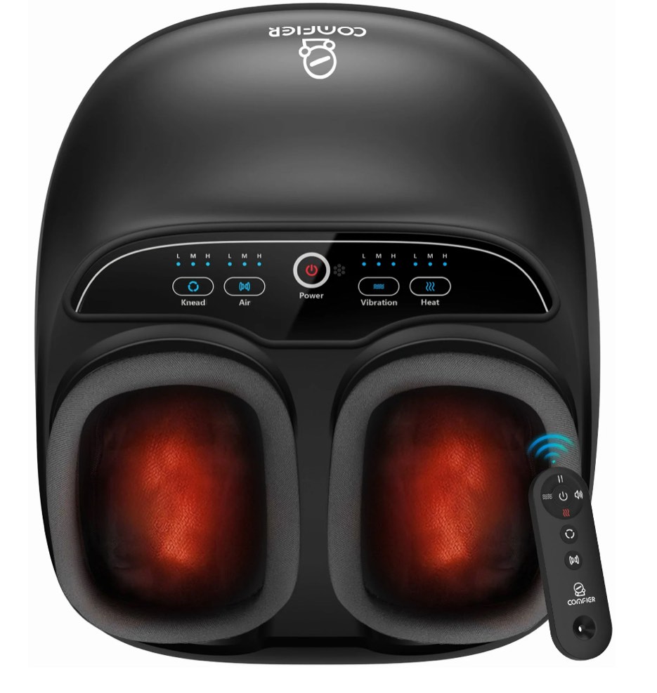 Foot Massager with Heat, Comfier Shiatsu Foot Massage Machine with Remote for Relax up to Size 13, Black, Father's Day Gifts
