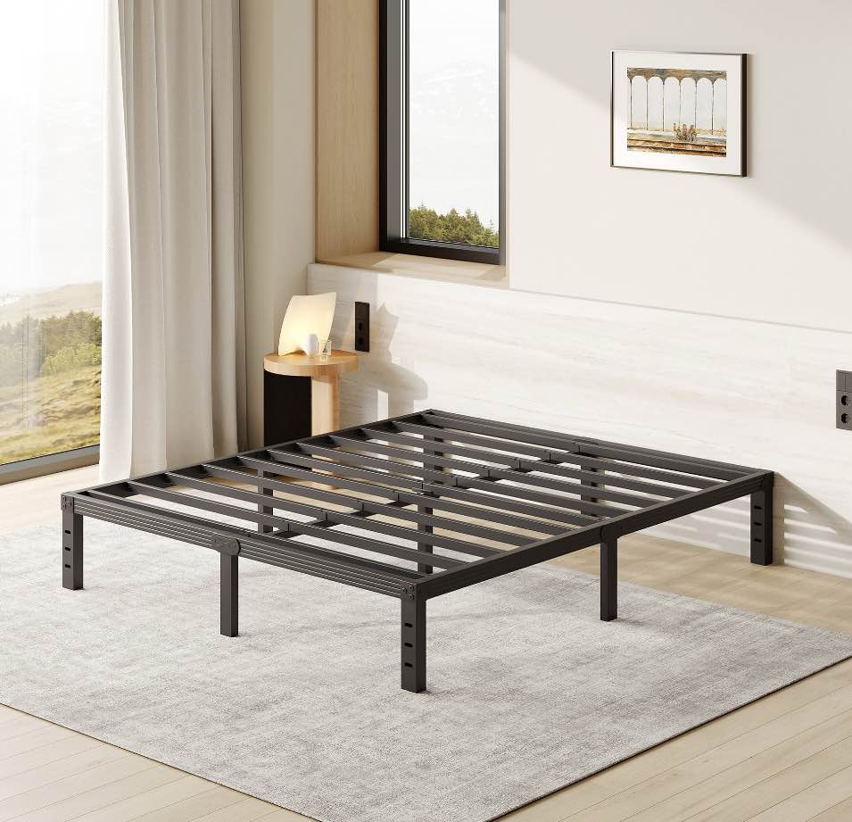FSCHOS 12 Inch Full Size Bed Frame, Heavy Duty Metal Platform, No Box Spring Needed, Easy Assembly, Black