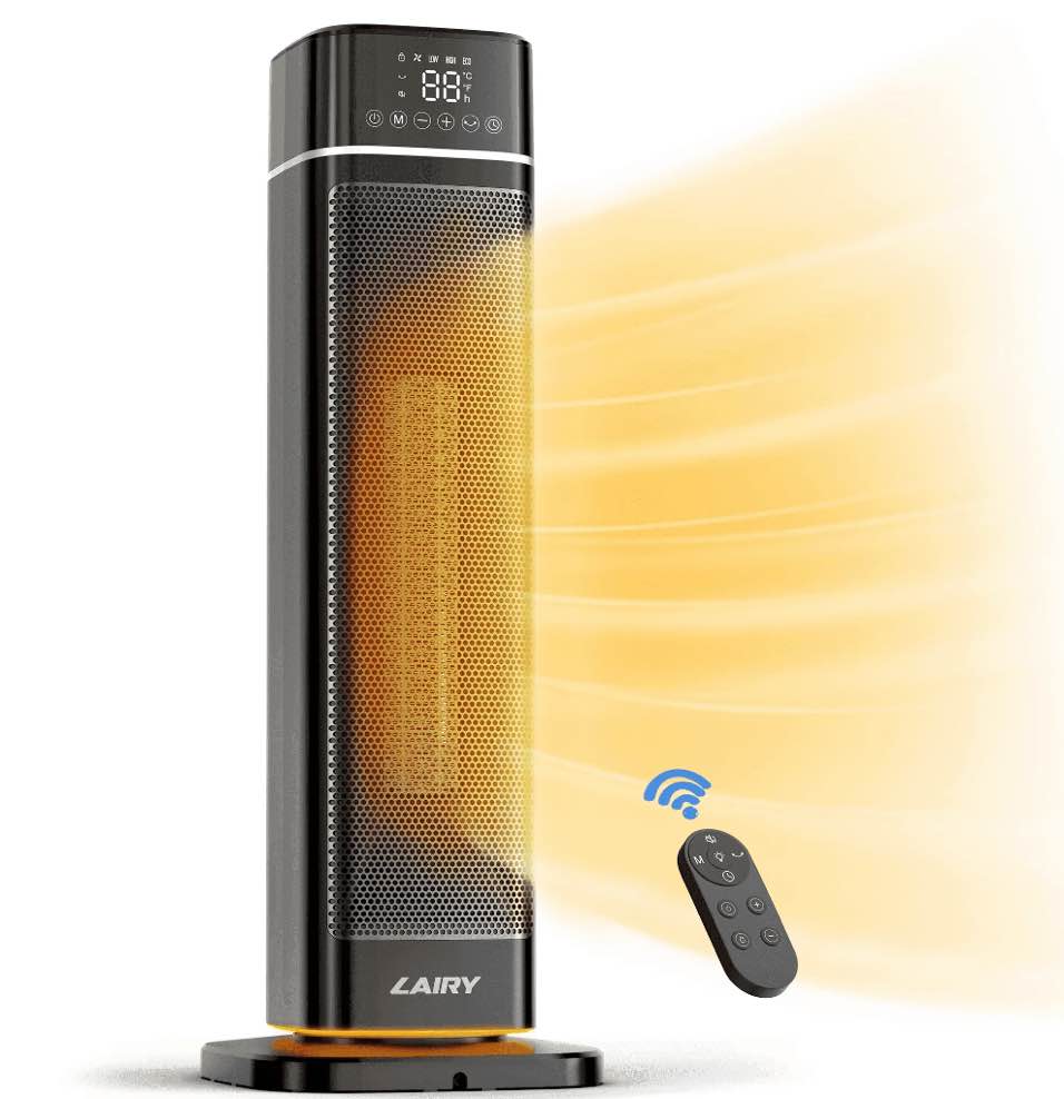 Lairy 24inch Space Heater for Indoor Use, 1500W Fast Electric Ceramic Tower Heaters with Thermostat,3 Modes, Eco, Black