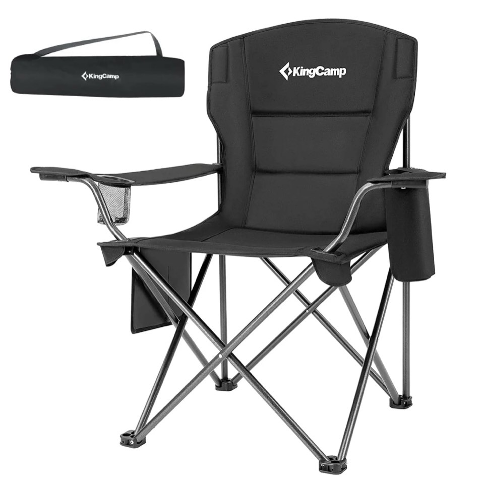 KingCamp Oversized Camping Chairs Heavy Duty Padded Folding Lawn Chair Support 300 lbs for Adults Outdoor Fishing Sports Black