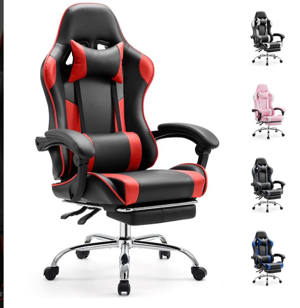 EDX Ergonomic Gaming Chair High Back Office Chair with Lumbar Support and Adjustable Armrests Swivel Racing Chair, Black and Red
