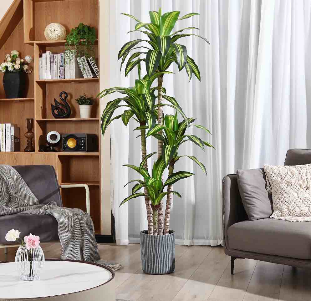 Artificial Plants, 6ft Fake Dracaena Tree in Black Plastic Pot, Faux Plants Indoor Outdoor Decor, Silk Plants for Home Decor Office Porch Patio Perfect Housewarming Gift