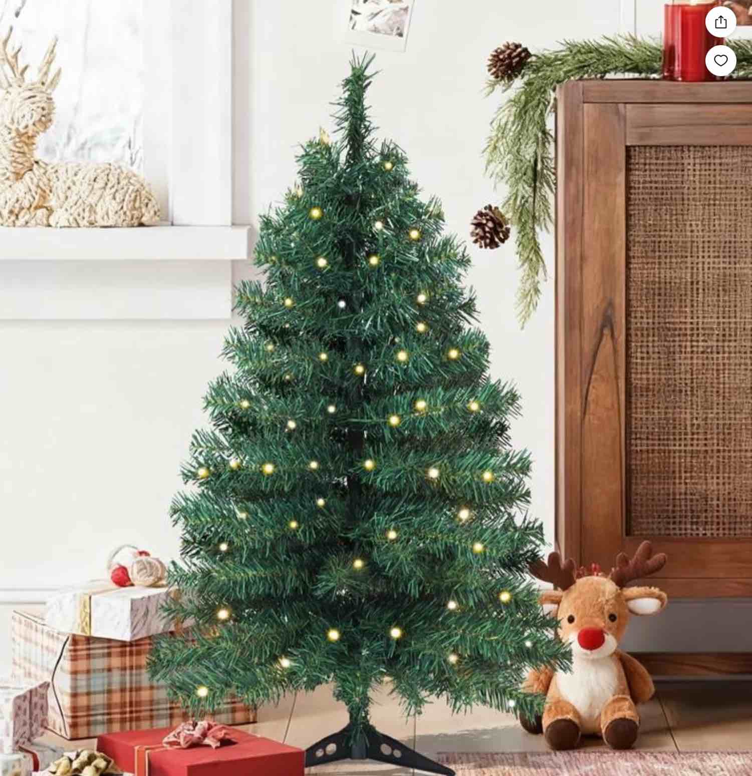 3 Ft Pre-Lit Christmas Tree, Artificial Christmas Trees with Lighting, Xmas Trees with 25 Led Lights, 100 Branch Christmas Decoration for Home, Office, Easy Assembly Ornaments