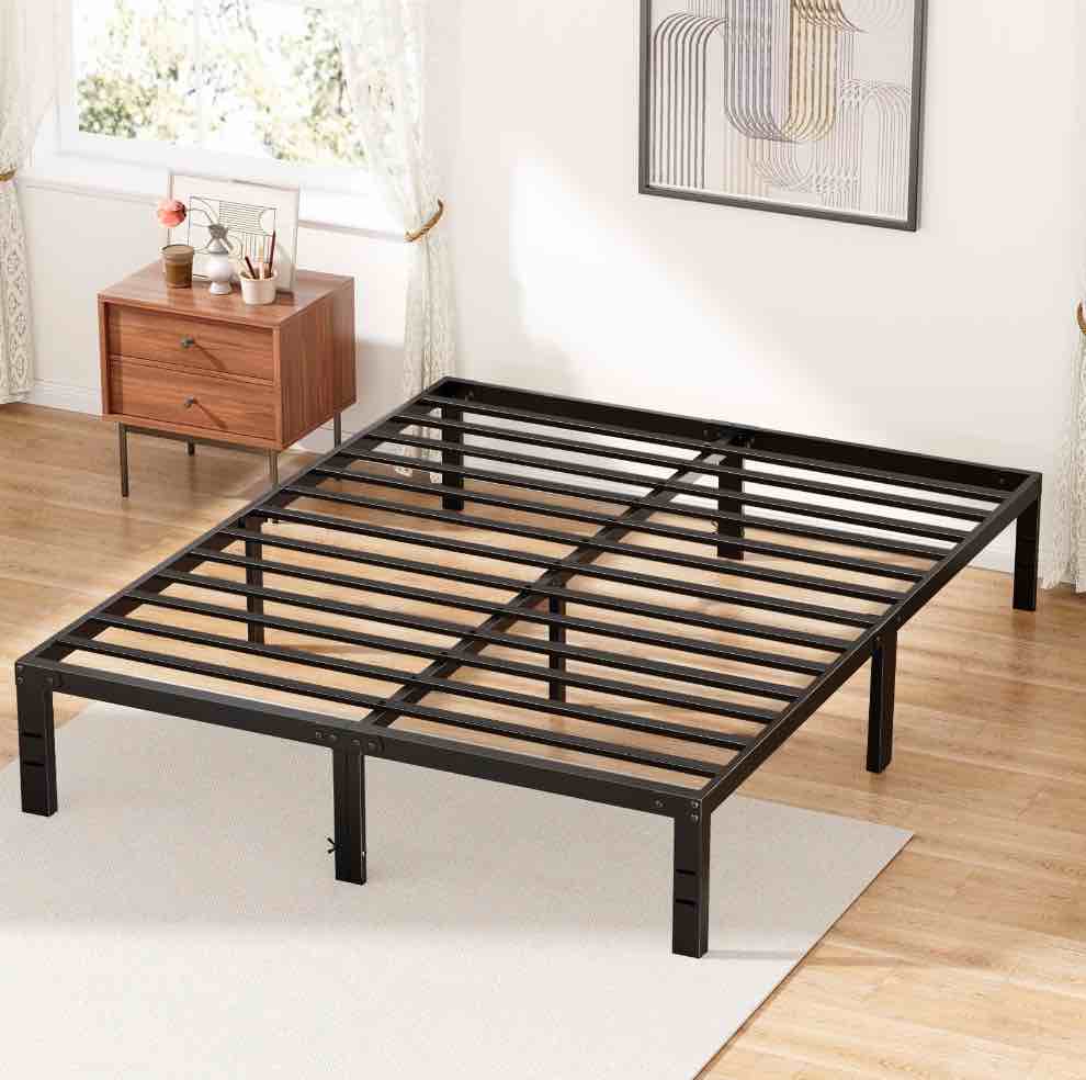 ZUNMOS 14 Inches Queen Bed Frame, Heavy Duty Metal Platform with Storage Space Under Frame, No Box Spring Needed Queen Size Bed Frame, Black